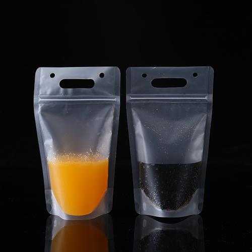 磨砂饮料袋透明自立自封袋批发 手提果汁奶茶袋塑料包装袋定制
